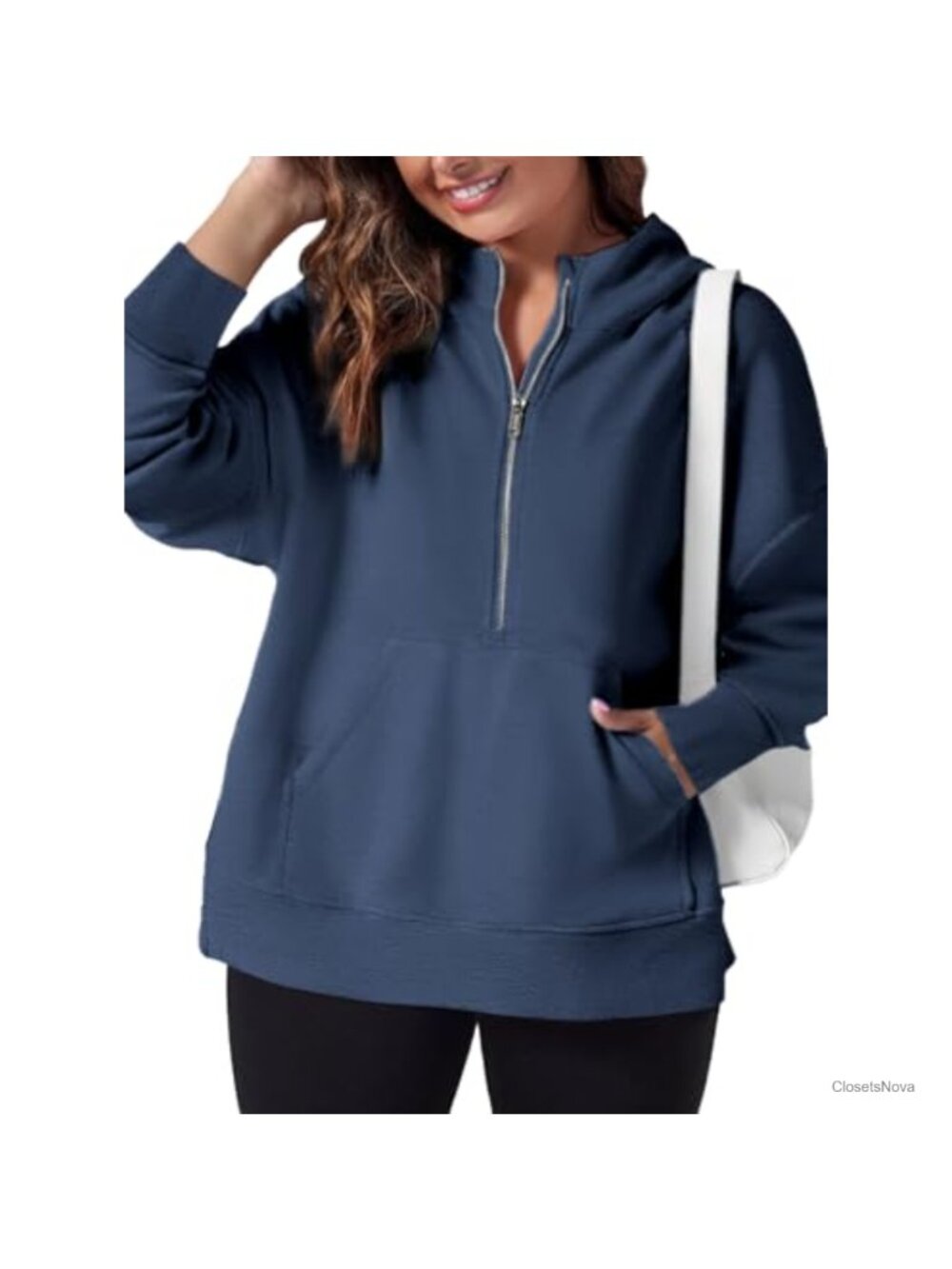 Plus Size Half Zip Hoodie Sweatshirt Long Sleeve Kangaroo Pocket